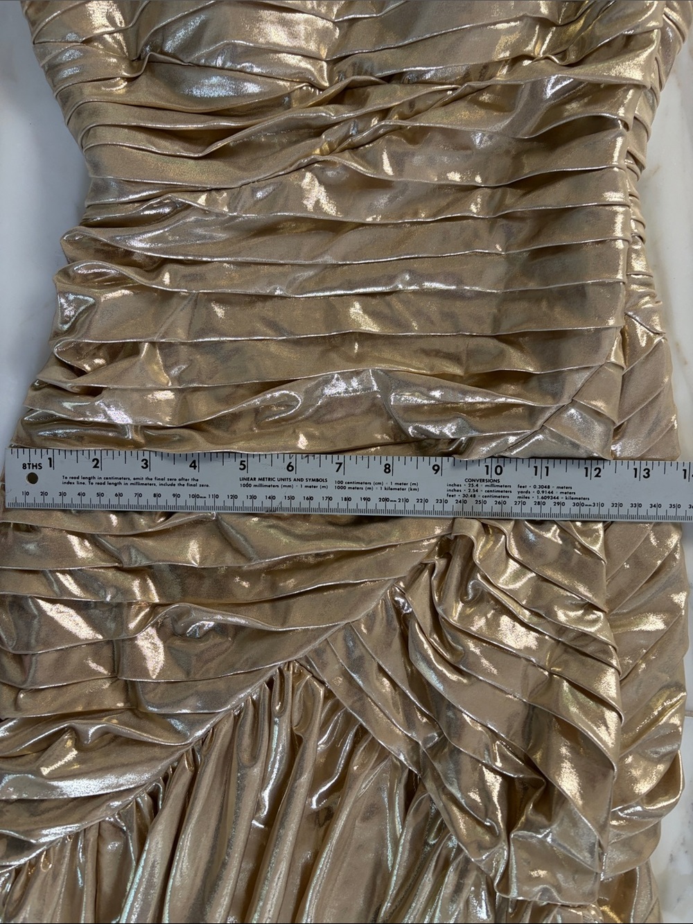 Retrofete Josie Strapless Ruched Metallic Gold Evening Gown size 4 - Picture 4 of 8